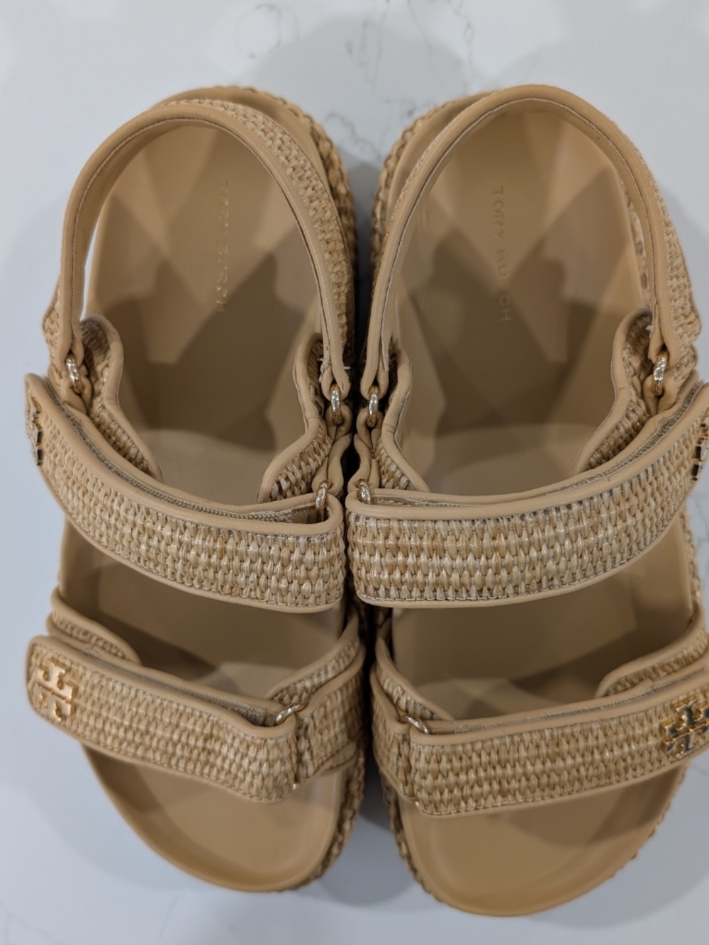 Tory Burch Kira Platform Sport Sandal Natural Raffia Women's 10 NWOB Logo Strapp - Picture 8 of 12